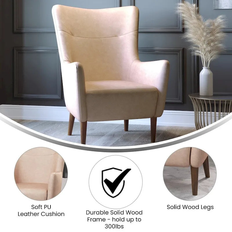 Gestoffeerde oorfauteuil met houten frame en poten