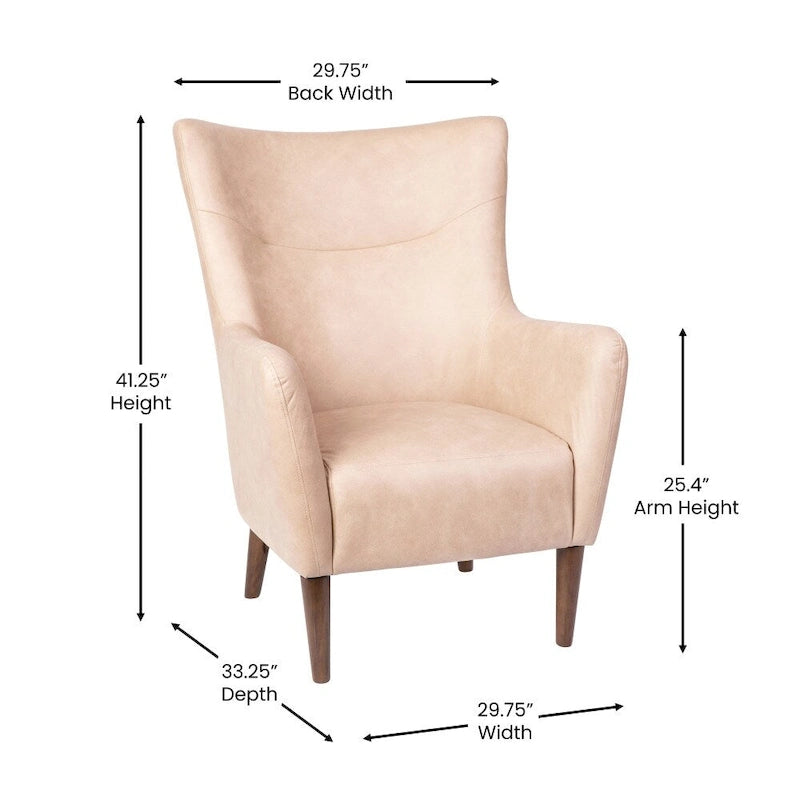 Gestoffeerde oorfauteuil met houten frame en poten