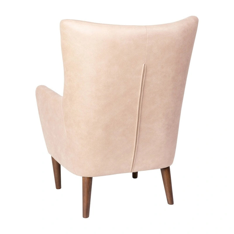 Gestoffeerde oorfauteuil met houten frame en poten