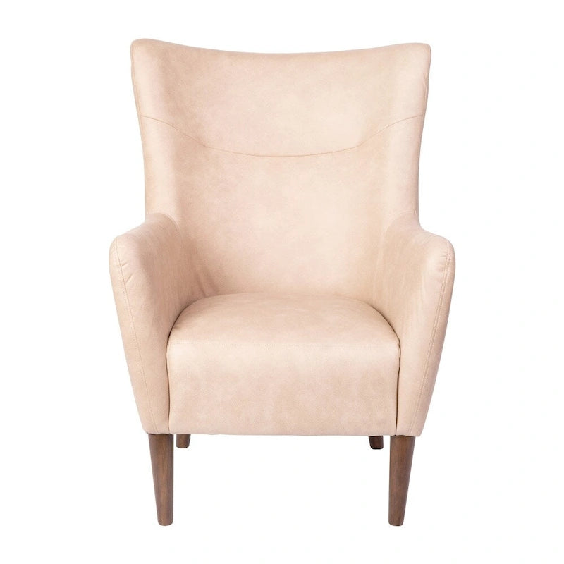 Gestoffeerde oorfauteuil met houten frame en poten