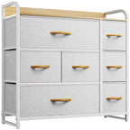Commode met 7 stoffen laden, houten blad en metalen frame