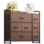 Commode met 7 stoffen laden, houten blad en metalen frame