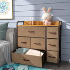 Commode met 7 stoffen laden, houten blad en metalen frame