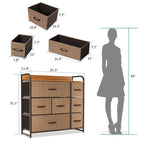 Commode met 7 stoffen laden, houten blad en metalen frame