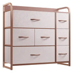 Commode met 7 stoffen laden, houten blad en metalen frame