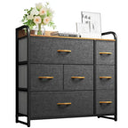 Commode met 7 stoffen laden, houten blad en metalen frame