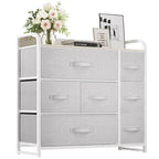 Commode met 7 stoffen laden, houten blad en metalen frame