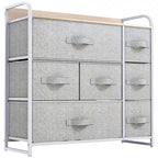 Commode met 7 stoffen laden, houten blad en metalen frame
