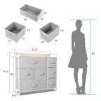 Commode met 7 stoffen laden, houten blad en metalen frame