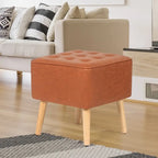 Adeco Square Faux Leather Tufted Footstool Ottoman Footrest Stool