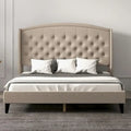 Gestoffeerd bedframe met hoofdbord met vleugels, tweepersoonsformaat