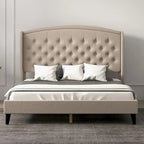 Gestoffeerd bedframe met hoofdbord met vleugels, tweepersoonsformaat