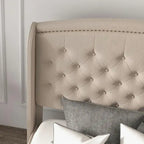 Gestoffeerd bedframe met hoofdbord met vleugels, tweepersoonsformaat