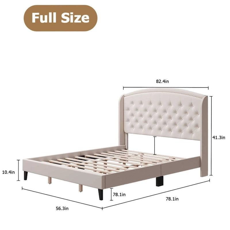 Gestoffeerd bedframe met hoofdbord met vleugels, tweepersoonsformaat