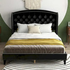 Gestoffeerd bedframe met hoofdbord met vleugels, tweepersoonsformaat