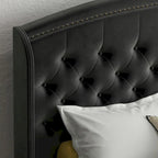 Gestoffeerd bedframe met hoofdbord met vleugels, tweepersoonsformaat