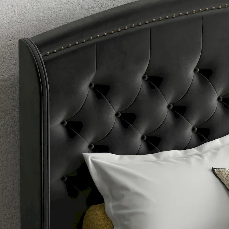 Gestoffeerd bedframe met hoofdbord met vleugels, tweepersoonsformaat