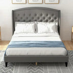 Gestoffeerd bedframe met hoofdbord met vleugels, tweepersoonsformaat