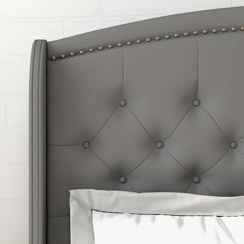 Gestoffeerd bedframe met hoofdbord met vleugels, tweepersoonsformaat