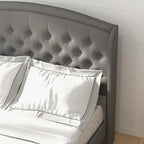 Gestoffeerd bedframe met hoofdbord met vleugels, tweepersoonsformaat