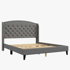 Gestoffeerd bedframe met hoofdbord met vleugels, tweepersoonsformaat