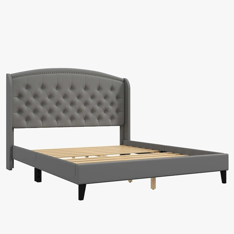 Gestoffeerd bedframe met hoofdbord met vleugels, tweepersoonsformaat