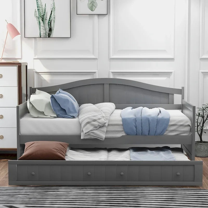 Houten twijfelaar slaapbank met uitschuifbaar bed