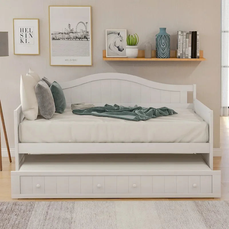Houten twijfelaar slaapbank met uitschuifbaar bed