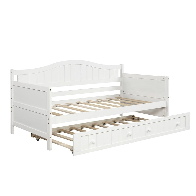 Houten twijfelaar slaapbank met uitschuifbaar bed