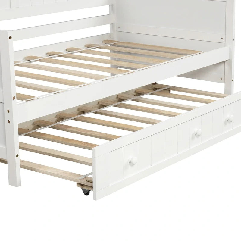 Houten twijfelaar slaapbank met uitschuifbaar bed