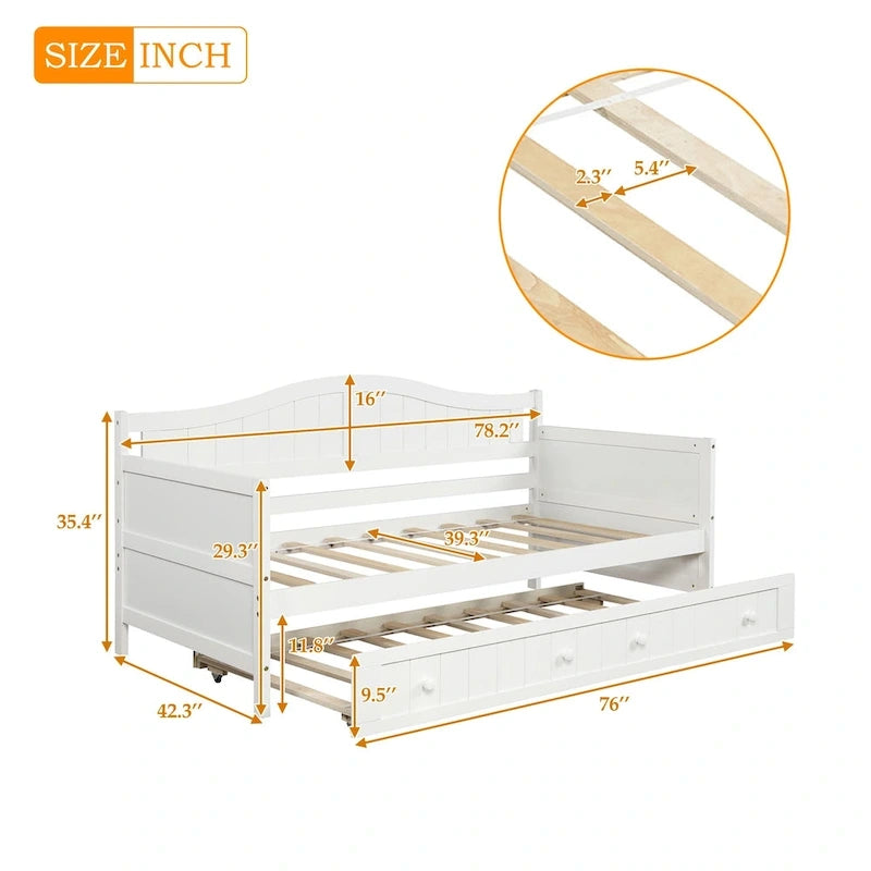 Houten twijfelaar slaapbank met uitschuifbaar bed