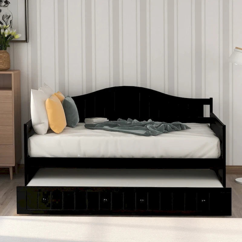 Houten twijfelaar slaapbank met uitschuifbaar bed
