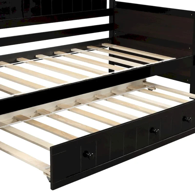 Houten twijfelaar slaapbank met uitschuifbaar bed
