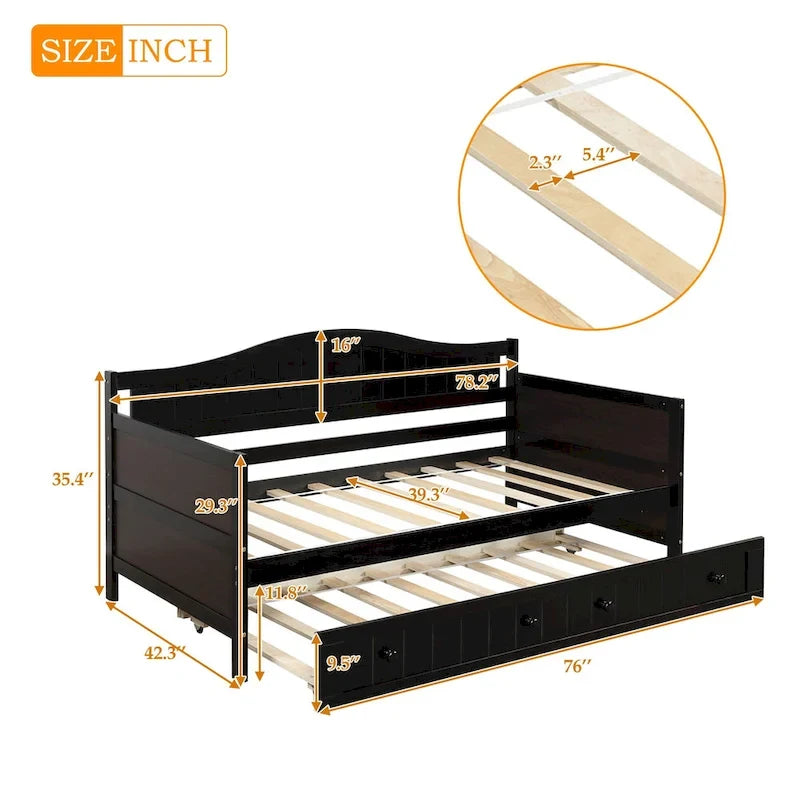 Houten twijfelaar slaapbank met uitschuifbaar bed