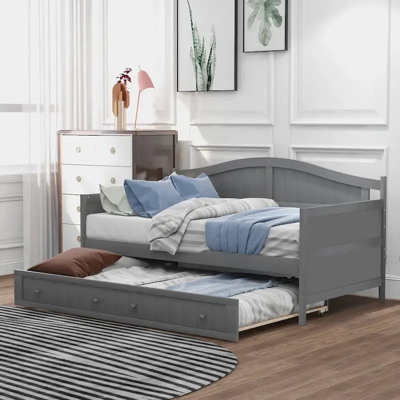 Houten twijfelaar slaapbank met uitschuifbaar bed