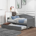 Houten twijfelaar slaapbank met uitschuifbaar bed