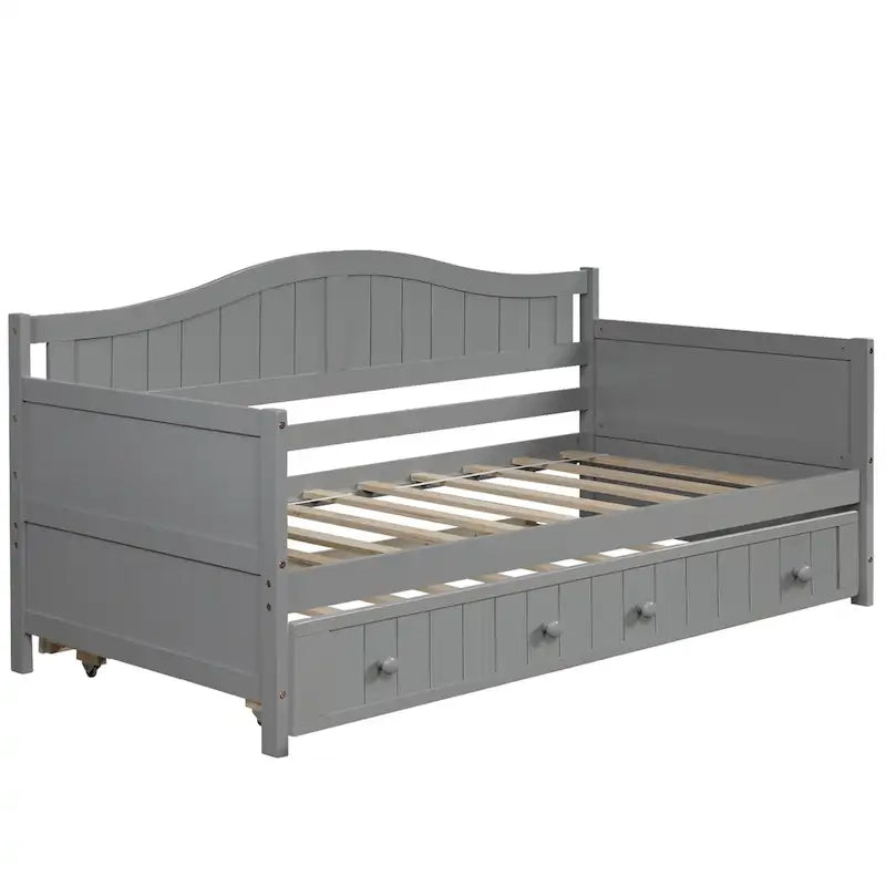 Houten twijfelaar slaapbank met uitschuifbaar bed