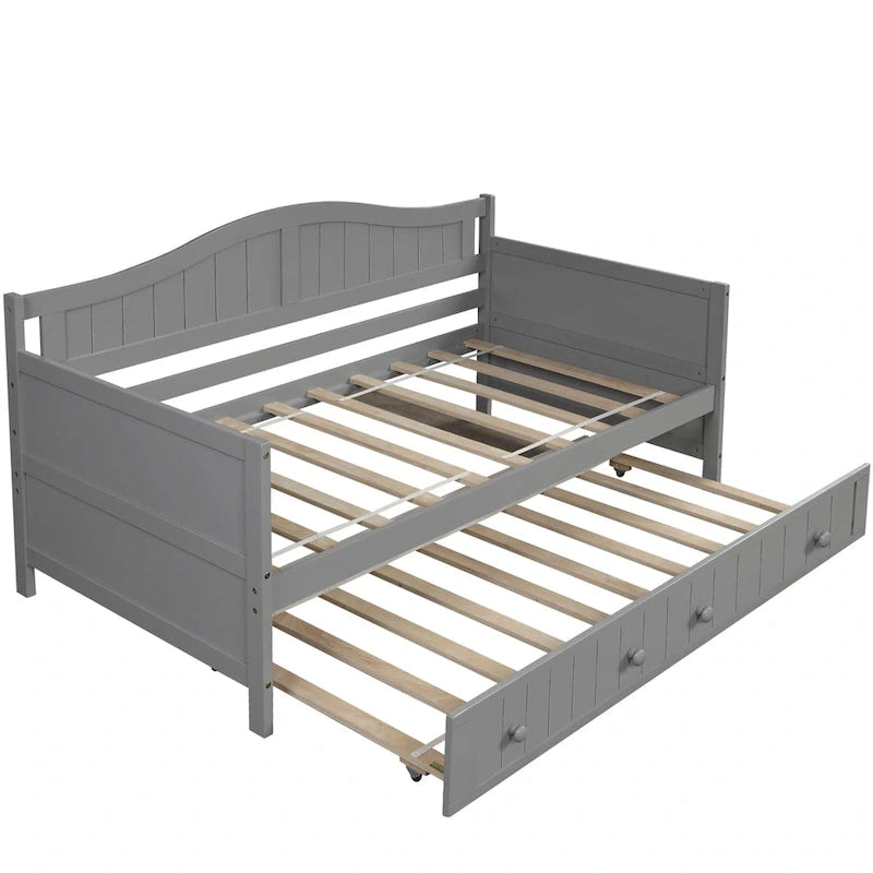 Houten twijfelaar slaapbank met uitschuifbaar bed