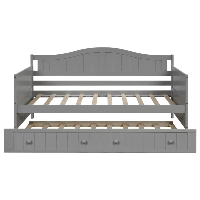 Houten twijfelaar slaapbank met uitschuifbaar bed