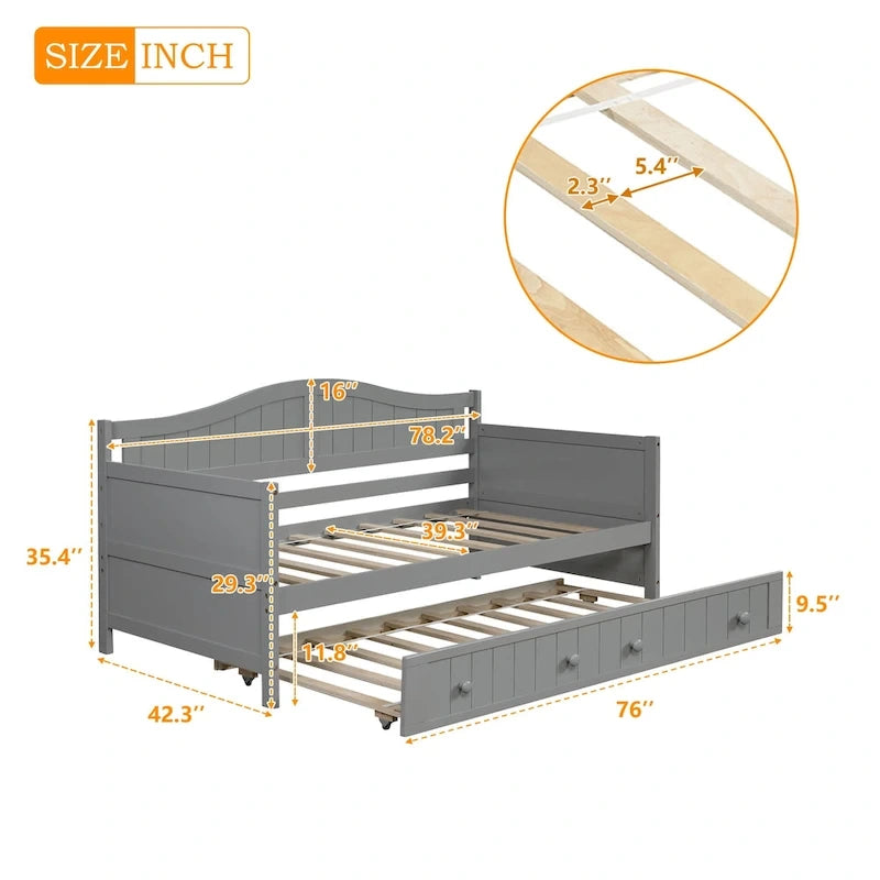 Houten twijfelaar slaapbank met uitschuifbaar bed