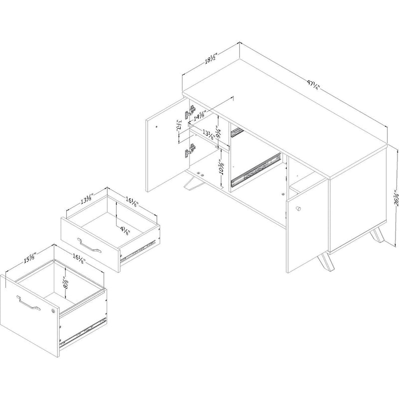2-ladenkredenzkast met deuren en opbergplanken