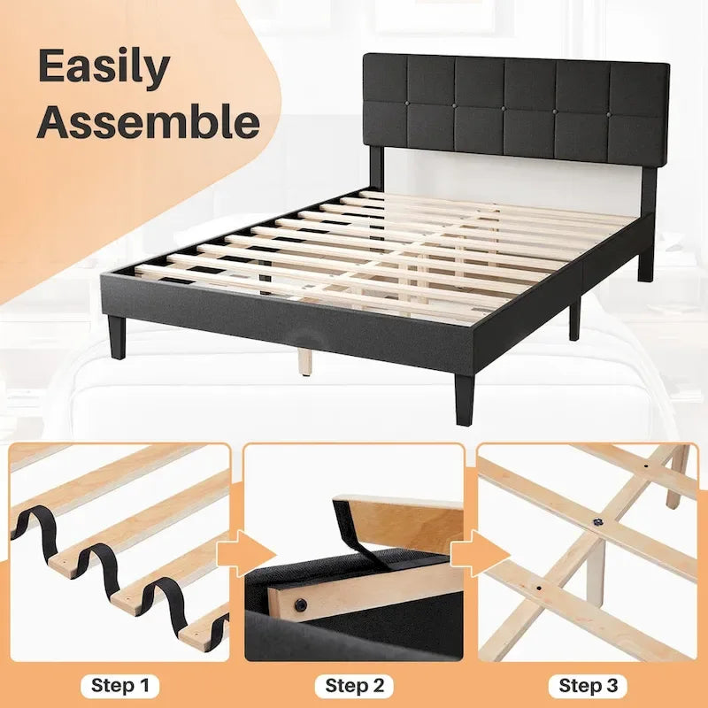 Gestoffeerd platformbedframe met houten lattenbodem