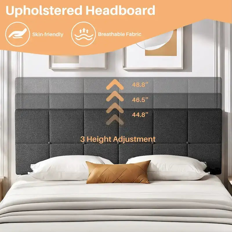 Gestoffeerd platformbedframe met houten lattenbodem
