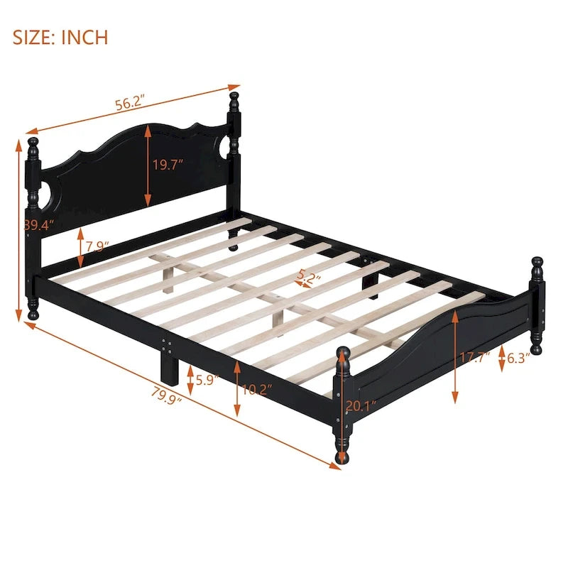 Houten bedframe in retrostijl met hoofdeinde