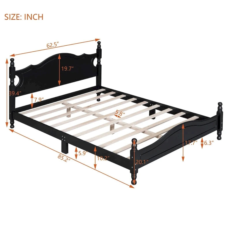 Houten bedframe in retrostijl met hoofdeinde