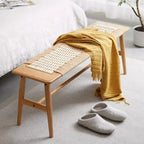 Eikenhouten bank met gevlochten design – eetkamer, slaapkamer & hal
