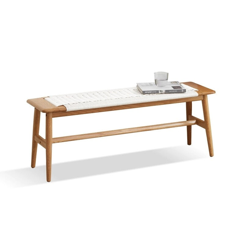 Eikenhouten bank met gevlochten design – eetkamer, slaapkamer & hal