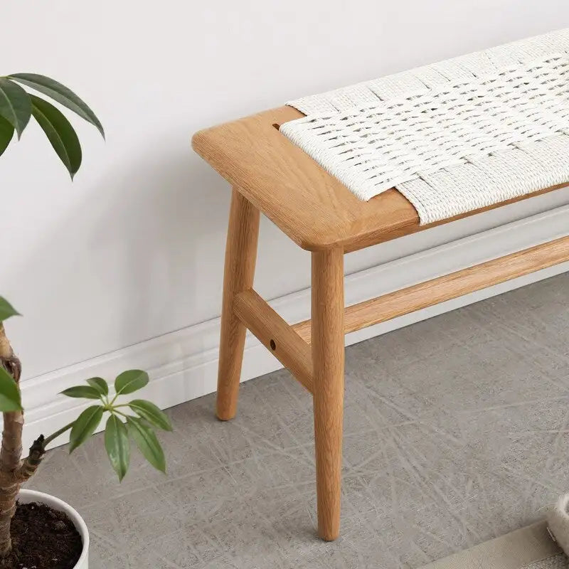 Eikenhouten bank met gevlochten design – eetkamer, slaapkamer & hal
