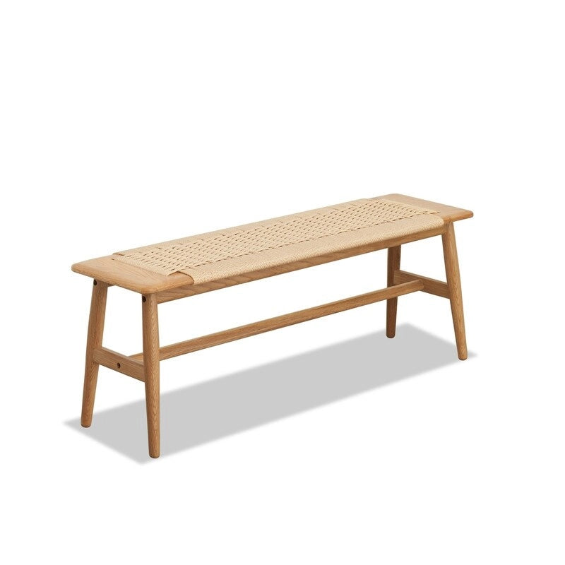 Eikenhouten bank met gevlochten design – eetkamer, slaapkamer & hal