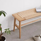 Eikenhouten bank met gevlochten design – eetkamer, slaapkamer & hal